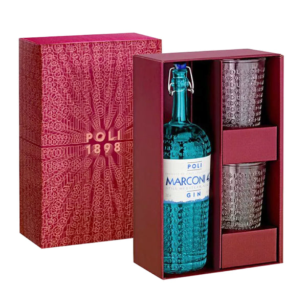 Poli Distillerie Confezione Con 1 Gin Marconi 42 Stile Mediterraneo E 2 Bicchieri